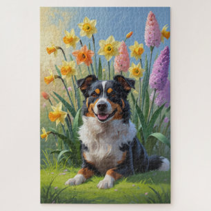 Australian Kelpie Dog Spring Flowers Malerei
