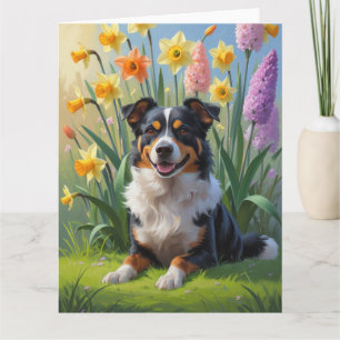 Australian Kelpie Dog Spring Flowers Malerei Karte