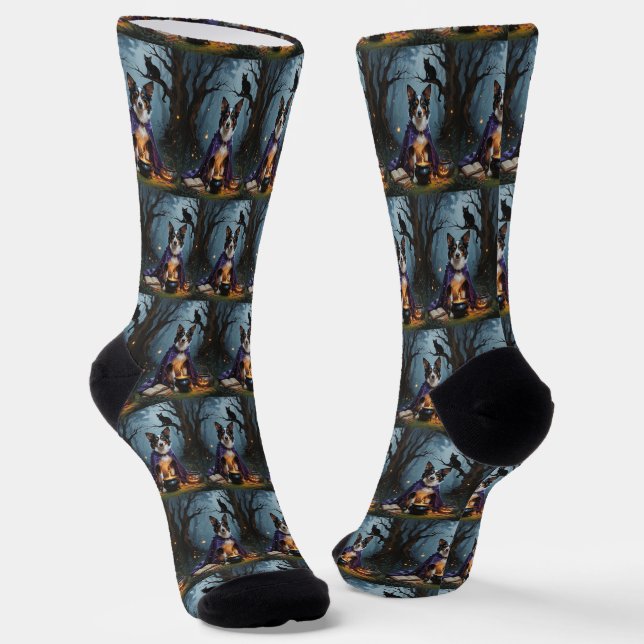Australian Kelpie Dog Whimsical Halloween Painting Socken (Gewinkelt)