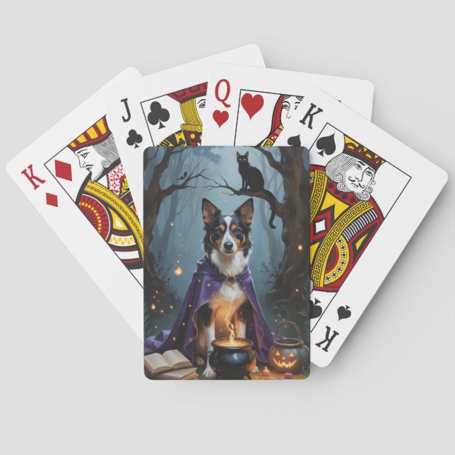 Australian Kelpie Dog Whimsical Halloween Painting Spielkarten (Rückseite)