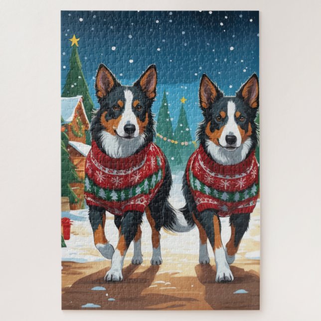 Australian Kelpie Dogs Christmas Snow Holiday (Vertikal)