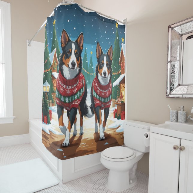 Australian Kelpie Dogs Christmas Snow Holiday Duschvorhang (Beispiel)