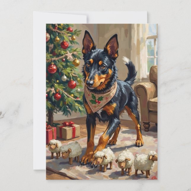 Australian Kelpie Herding Christmas Art Feiertagskarte (Vorderseite)