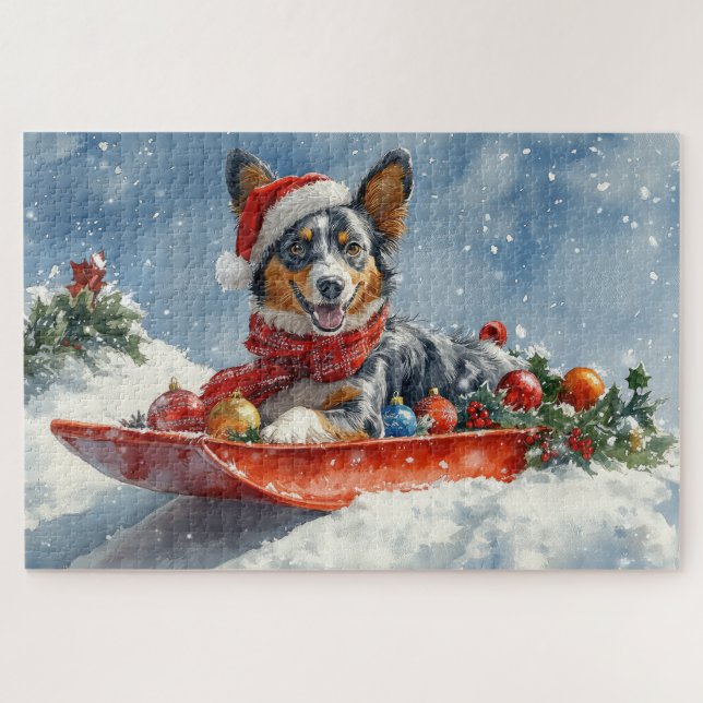 Australian Kelpie in Sledge Let it Snow Christmas (Horizontal)