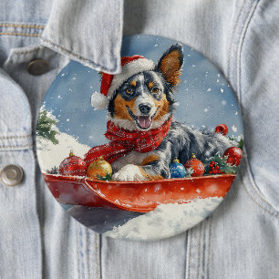 Australian Kelpie in Sledge Let it Snow Christmas Button