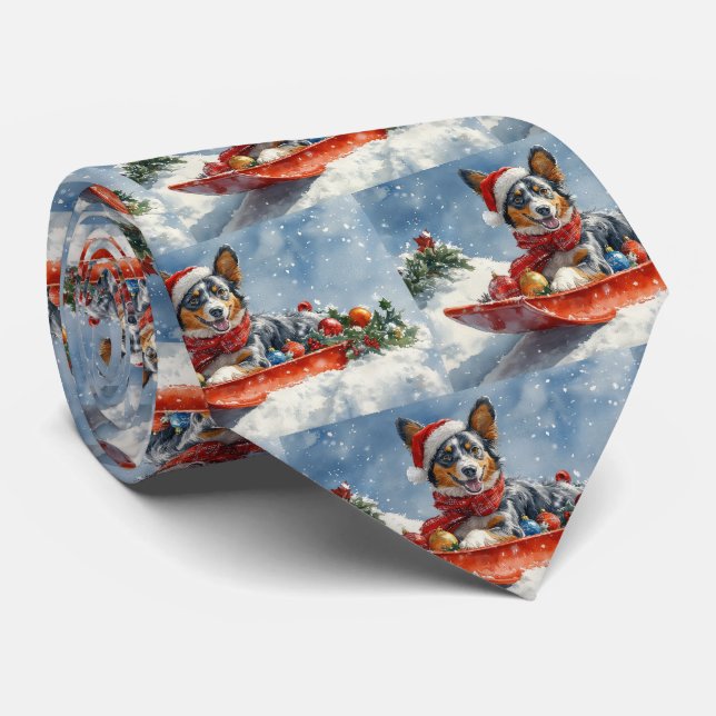 Australian Kelpie in Sledge Let it Snow Christmas Krawatte (Gerollt)
