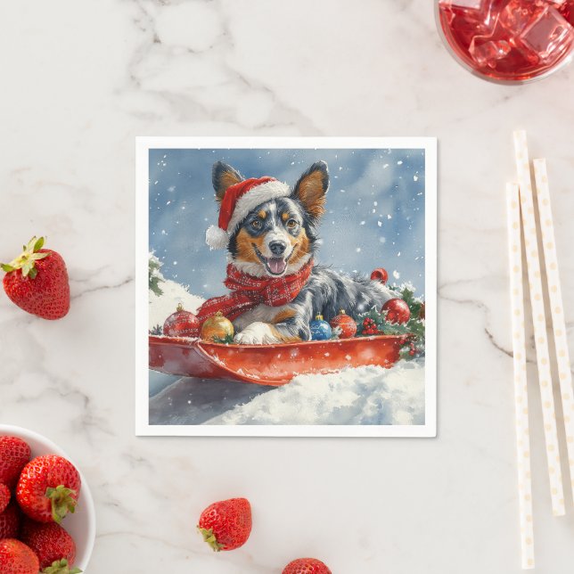 Australian Kelpie in Sledge Let it Snow Christmas Serviette (Beispiel)