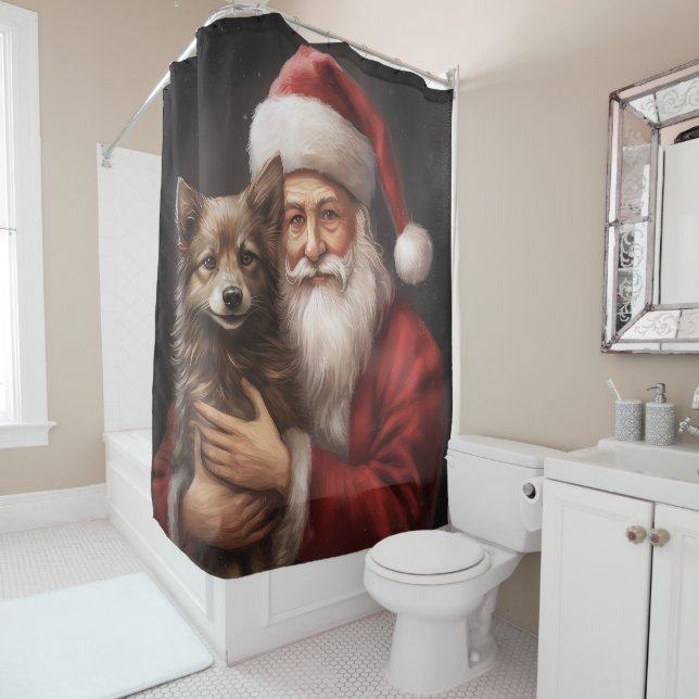 Australian Kelpie mit Weihnachten im Weihnachtsman Duschvorhang (Beispiel)