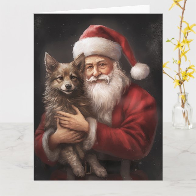 Australian Kelpie mit Weihnachten im Weihnachtsman Karte (Gelbe Blume)