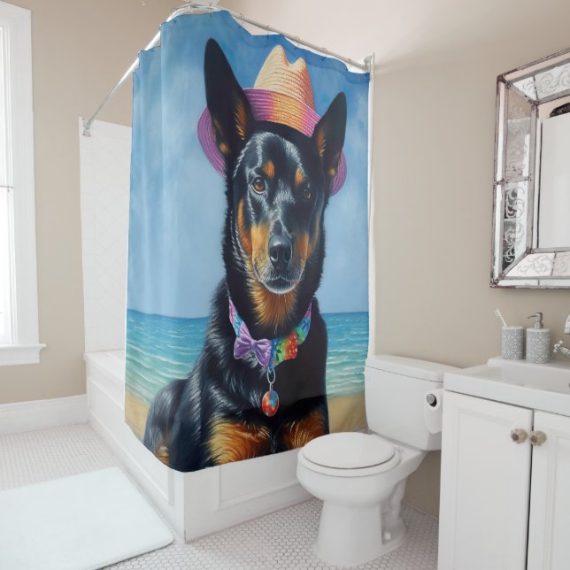 Australian Kelpie on Beach, Hunde liebt Sommergesc Duschvorhang (Beispiel)