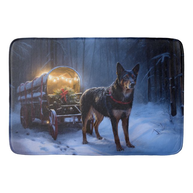 Australian Kelpie Snowy Sleigh Weihnachtsdekor Badematte (Vorderseite)