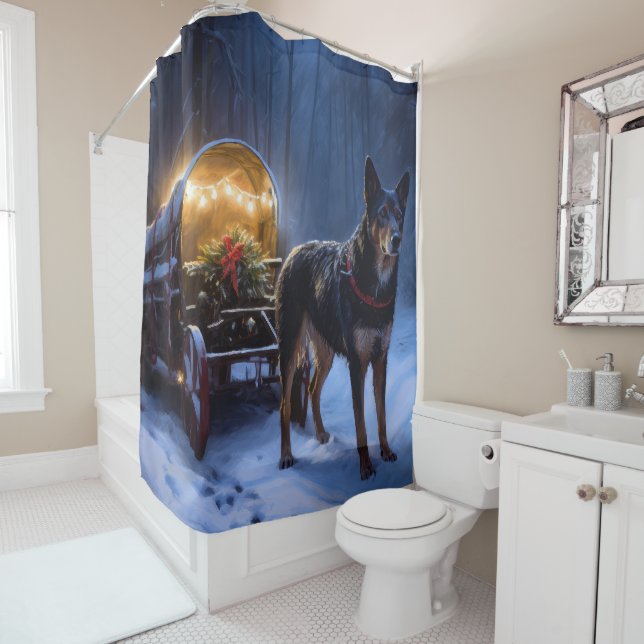 Australian Kelpie Snowy Sleigh Weihnachtsdekor Duschvorhang (Beispiel)