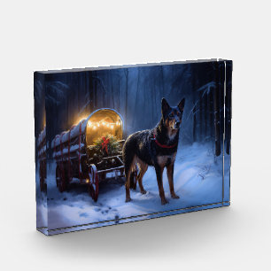 Australian Kelpie Snowy Sleigh Weihnachtsdekor Fotoblock