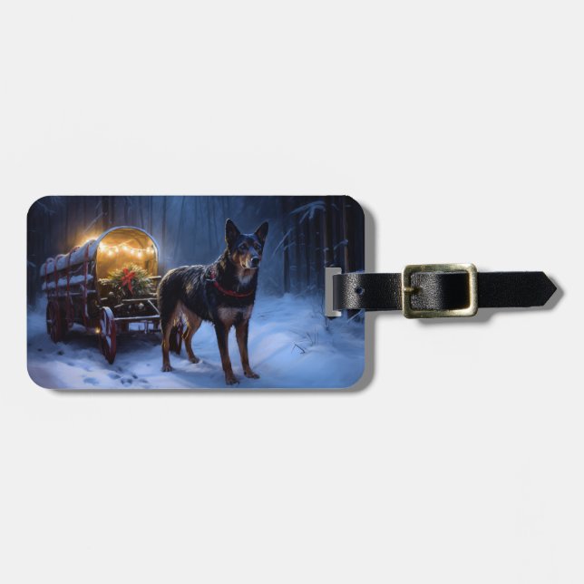 Australian Kelpie Snowy Sleigh Weihnachtsdekor Gepäckanhänger (Vorderseite horizontal)