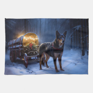 Australian Kelpie Snowy Sleigh Weihnachtsdekor Geschirrtuch
