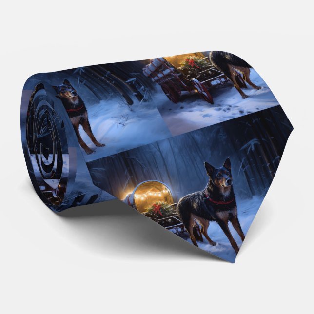 Australian Kelpie Snowy Sleigh Weihnachtsdekor Krawatte (Gerollt)