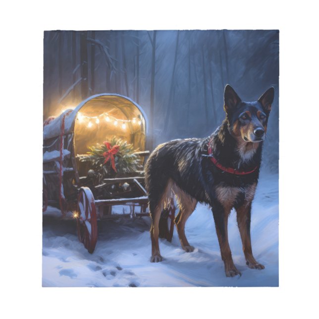 Australian Kelpie Snowy Sleigh Weihnachtsdekor Notizblock (Vorderseite)