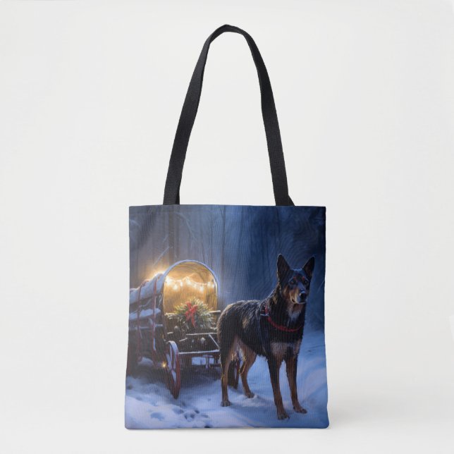 Australian Kelpie Snowy Sleigh Weihnachtsdekor Tasche (Vorderseite)