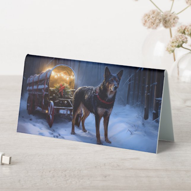 Australian Kelpie Snowy Sleigh Weihnachtsdekor Tischaufsteller (In Situ (Tisch))