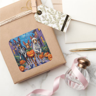 Australian Kelpie Trick-or-Treating Halloween Quadratischer Aufkleber