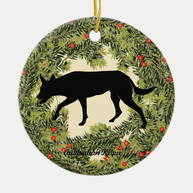 Australian Kelpie Wreath Keramik Ornament (Vorne)