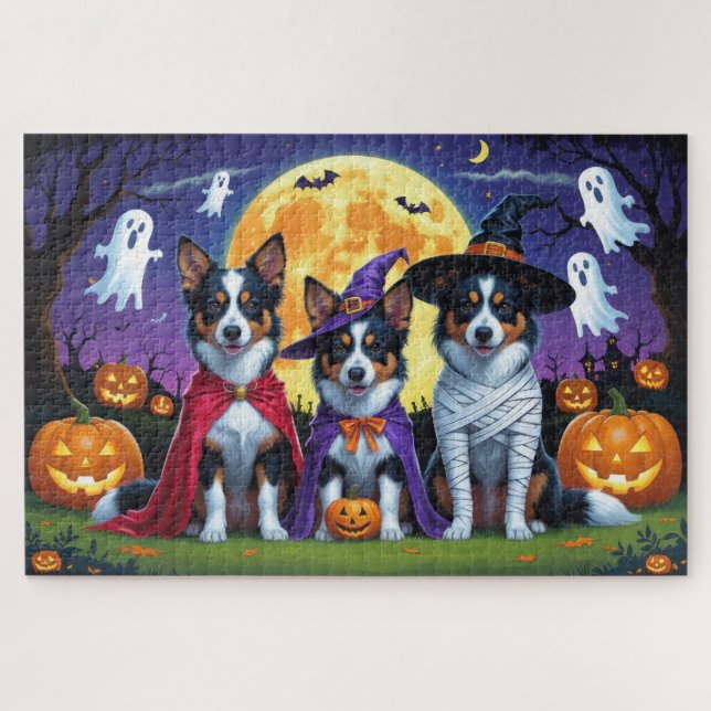 Australian Kelpies Dogs Pumpkin Halloween Funny (Horizontal)