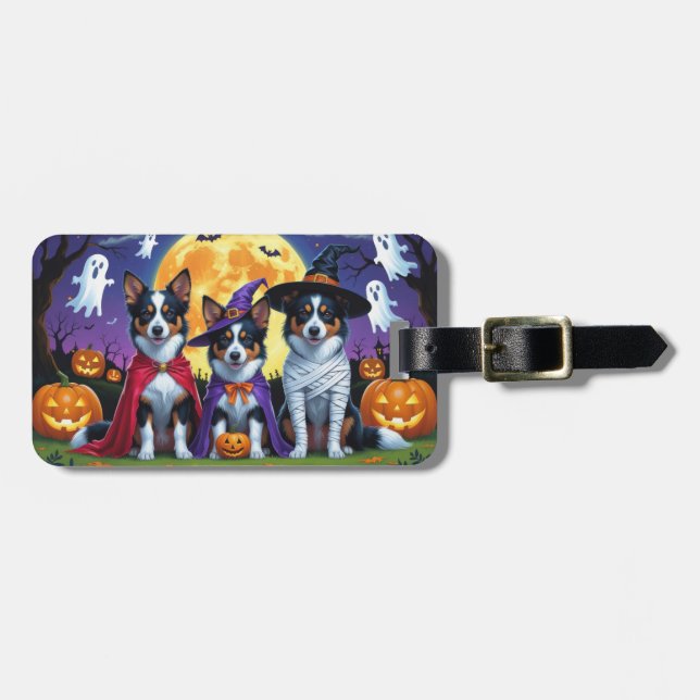 Australian Kelpies Dogs Pumpkin Halloween Funny Gepäckanhänger (Vorderseite horizontal)