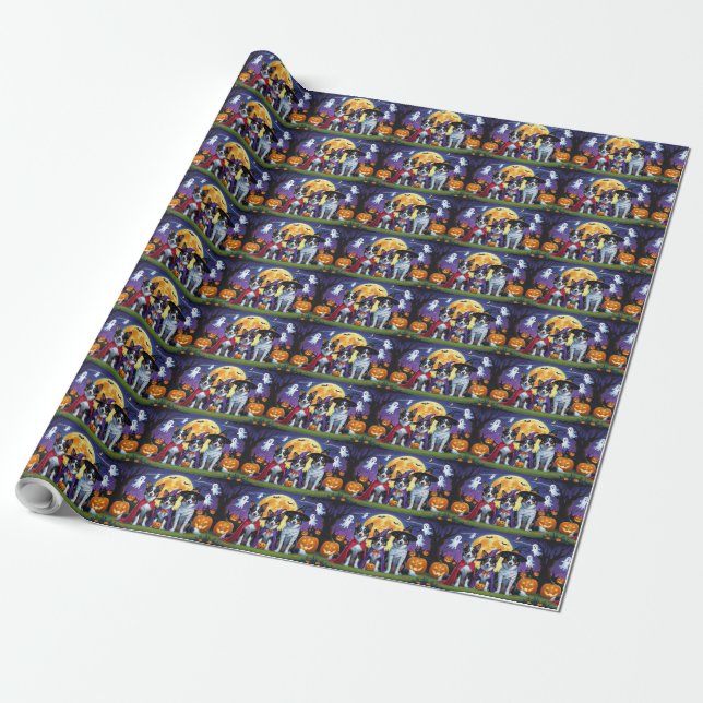 Australian Kelpies Dogs Pumpkin Halloween Funny Geschenkpapier (Ungerollt)
