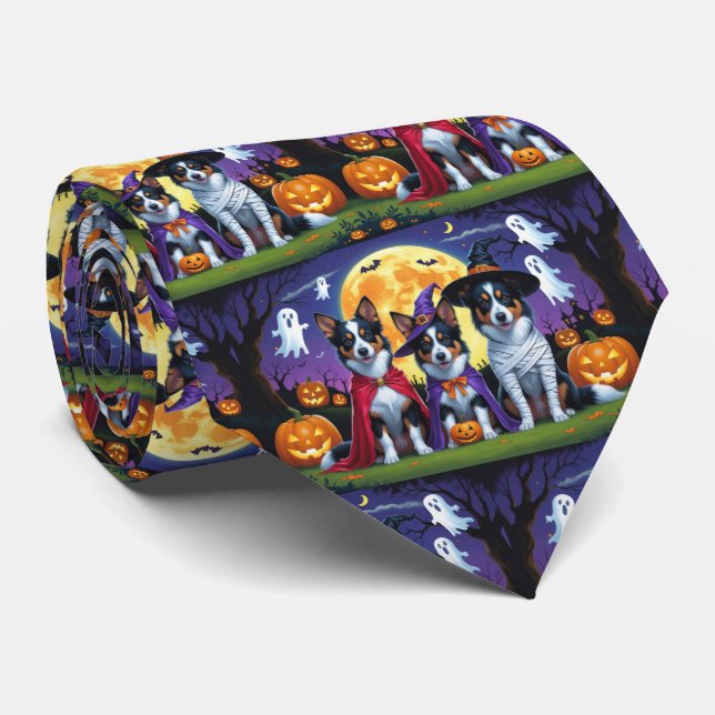 Australian Kelpies Dogs Pumpkin Halloween Funny Krawatte (Gerollt)