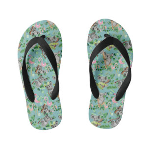 Australian Koala Bear Pink Flamingo Forest Art Kinderbadesandalen
