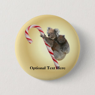Australian Koala Christmas Candy Cane Button