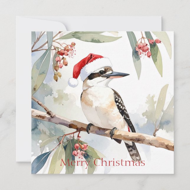 Australian Kookaburra Weihnachtsmannmütze Frohe We Feiertagskarte (Vorderseite)