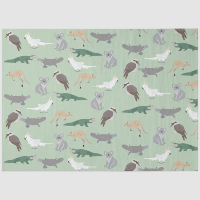 Australian Native Animals Eucalyptus Green Pattern Seidenpapier (Vorderseite)