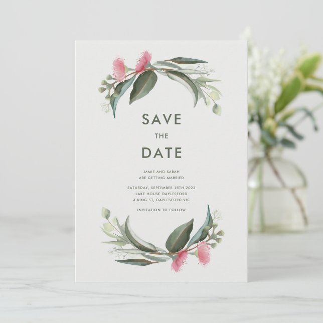 Australian Native Gum Blossom Save the Date (Stehend Vorderseite)