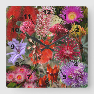 Australian Native Wild Flowers Quadratische Wanduhr