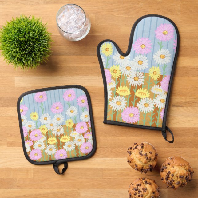 Australian Paper Daisies Ofenhandschuh & Topflappen-Set (Oben Unten)