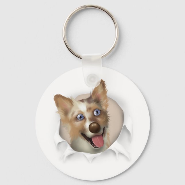 Australian Red Merle Shepherd Busting Out Schlüsselanhänger (Vorderseite)