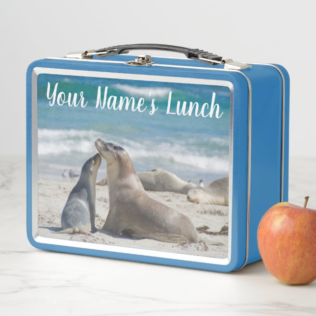 Australian Sea Lion und Baby am Strand Metall Brotdose (Beispiel)
