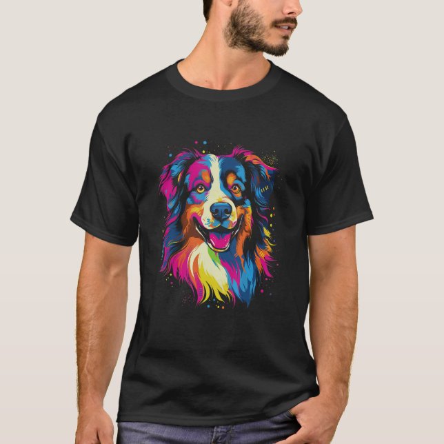 Australian Shepherd Aussie Rainbow Retro Design T-Shirt (Vorderseite)