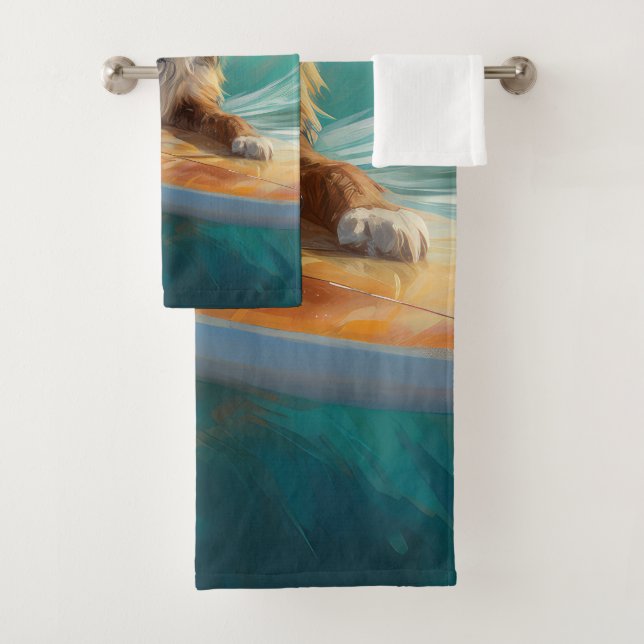 Australian Shepherd Beach Surfing Painting Badhandtuch Set (Insitu)