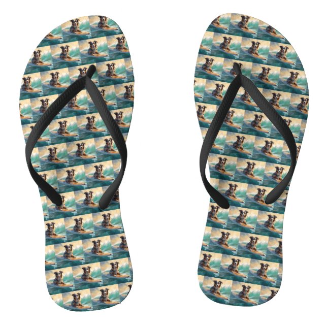 Australian Shepherd Beach Surfing Painting Flip Flops (Fußbett)