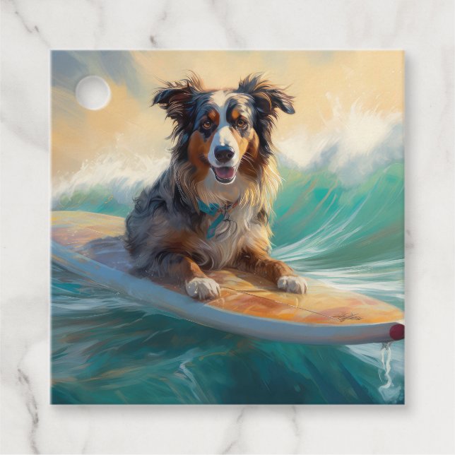 Australian Shepherd Beach Surfing Painting Geschenkanhänger (Vorderseite)