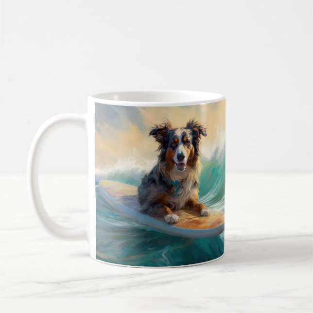 Australian Shepherd Beach Surfing Painting Kaffeetasse (Links)