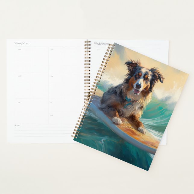Australian Shepherd Beach Surfing Painting Planer (Anzeige)