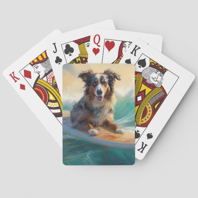 Australian Shepherd Beach Surfing Painting Spielkarten (Rückseite)