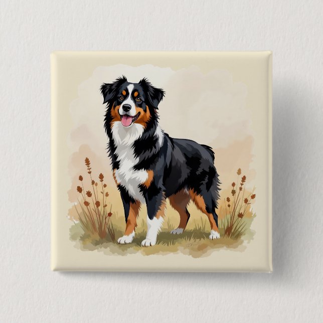 Australian Shepherd Black Tricolor Aussie Dog Button (Vorderseite)