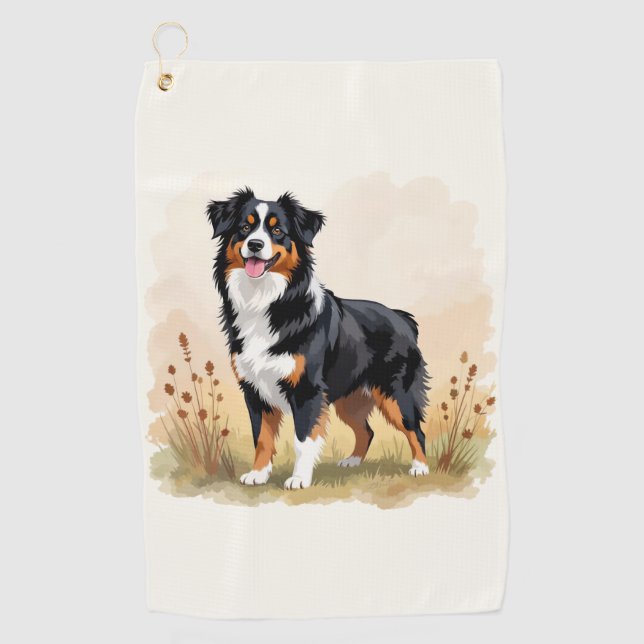 Australian Shepherd Black Tricolor Aussie Dog Golfhandtuch (Vorderseite)
