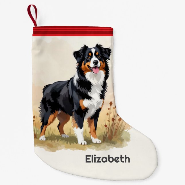 Australian Shepherd Black Tricolor Aussie Dog Kleiner Weihnachtsstrumpf (Vorderseite)