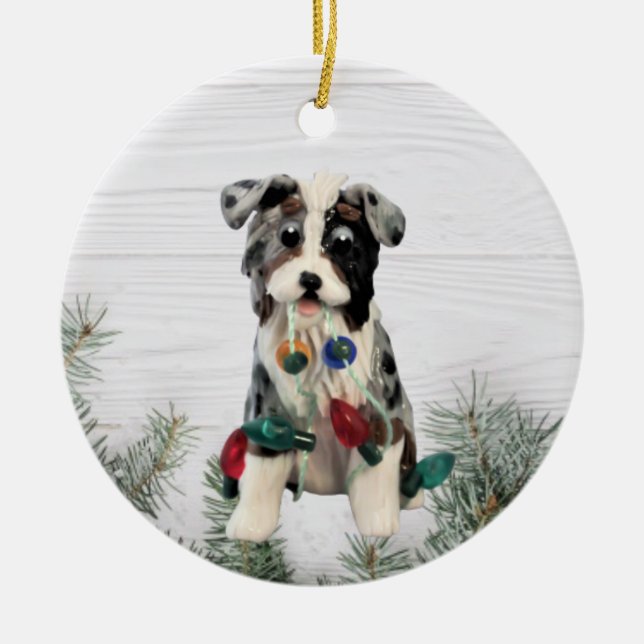 Australian Shepherd Blue Merle Tricolor Keramik C Ornament (Vorne)
