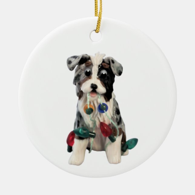 Australian Shepherd Blue Merle Tricolor Keramik Keramik Ornament (Vorne)
